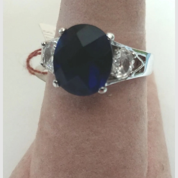 💍🆕Sterling Silver 925 Dark Sapphire Facet Stone W/2 Accent Stones NWT 9 - Picture 11 of 12